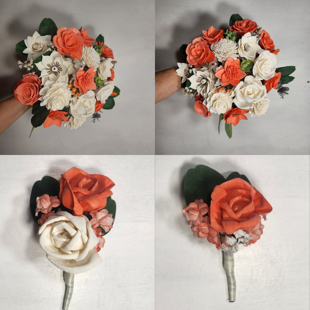 Coral Ivory Rose Sola Wood Bridal Wedding Bouquet Accessories