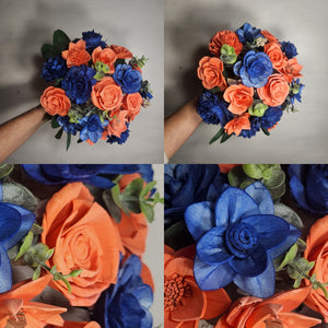Coral Royal Blue Rose Sola Wood Bridal Wedding Bouquet Accessories