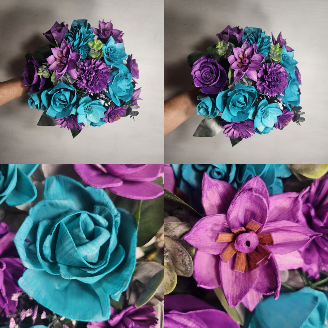 Lilac Teal Rose Sola Wood Bridal Wedding Bouquet Accessories