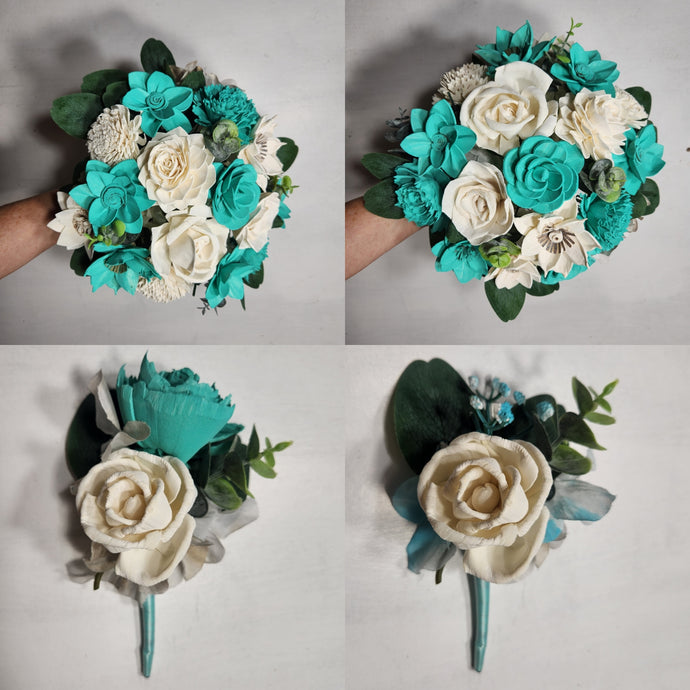 Aqua Ivory Rose Sola Wood Bridal Wedding Bouquet Accessories
