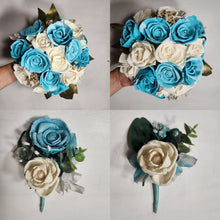 Load image into Gallery viewer, Turquoise Ivory Rose Sola Wood Bridal Wedding Bouquet Accessories