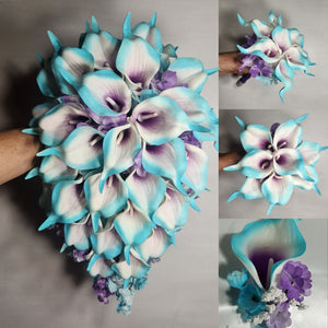Turquoise Purple Calla Lily Bridal Wedding Bouquet Accessories