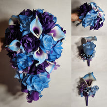 Load image into Gallery viewer, Light Blue Purple Rose Calla Lily Bridal Wedding Bouquet Accessories
