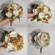 Load image into Gallery viewer, Gold Ivoy Rose Sola Wood Bridal Wedding Bouquet Accessories