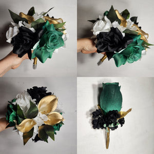 Emerald Green Black Gold White Rose Calla Lily Bridal Wedding Bouquet Accessories