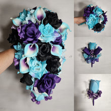 Load image into Gallery viewer, Turquoise Purple Black Rose Calla Lily Bridal Wedding Bouquet Accessories