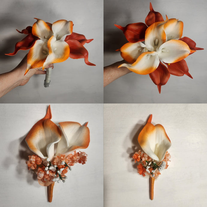 Orange Ivory Calla Lily Bridal Wedding Bouquet Accessories