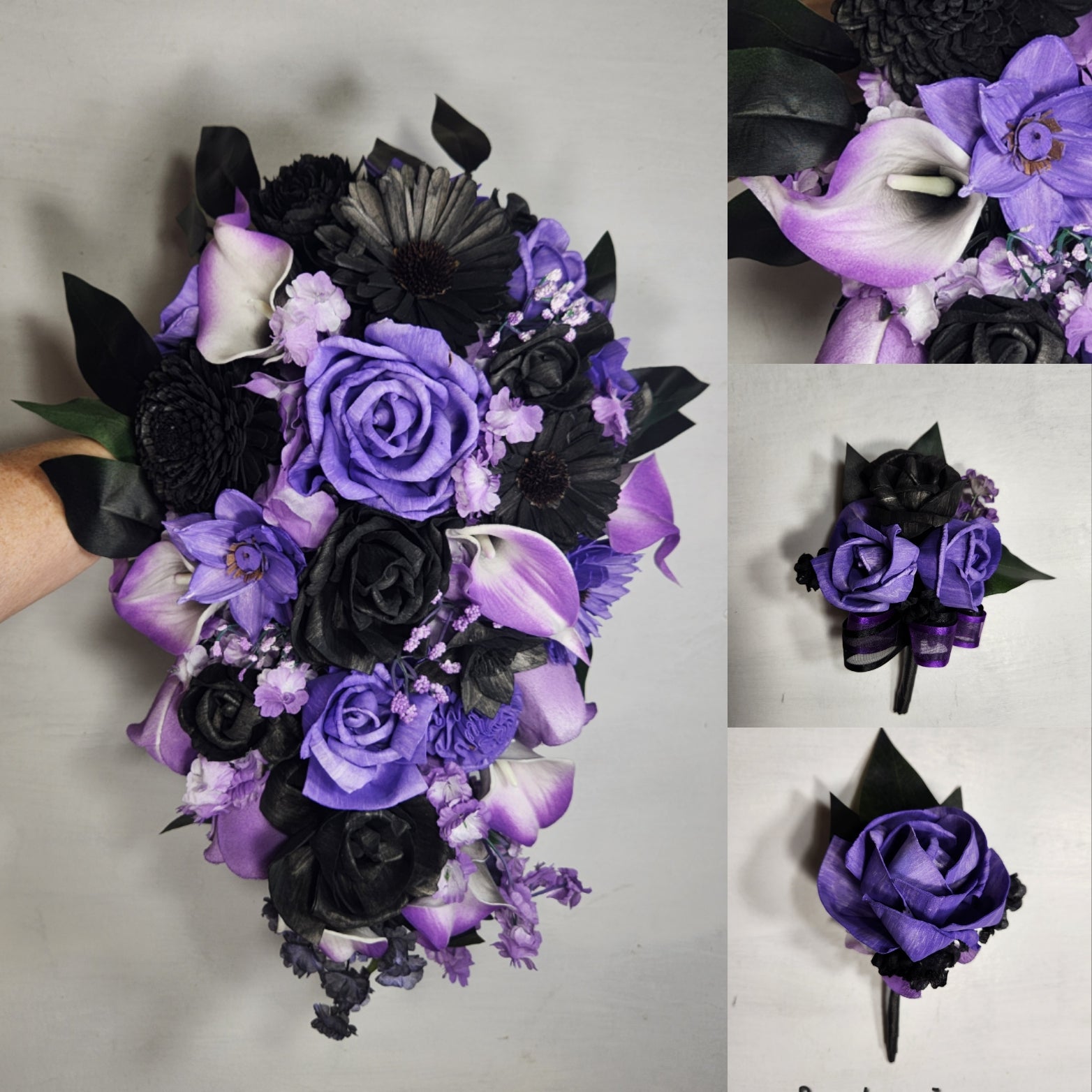 Purple Black Sola Wod Rose Bridal Wedding Bouquet Accessories