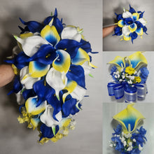 Load image into Gallery viewer, Yellow Royal Blue Calla Lily Bridal Wedding Bouquet Accessories
