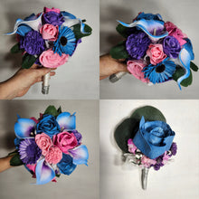 Load image into Gallery viewer, Pink Purple Blue Rose Calla Lily Sola Wood Bridal Wedding Bouquet Accessories