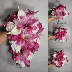 Fuchsia White Rose Tiger Lily Bridal Wedding Bouquet Accessories