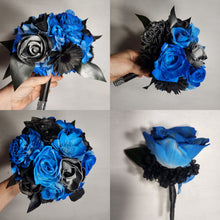 Load image into Gallery viewer, Malibu Blue Black Silver Rose Sola Bridal Wedding Bouquet Accessories