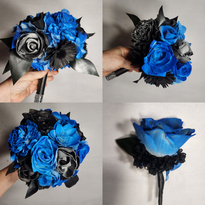 Malibu Blue Black Silver Rose Sola Bridal Wedding Bouquet Accessories