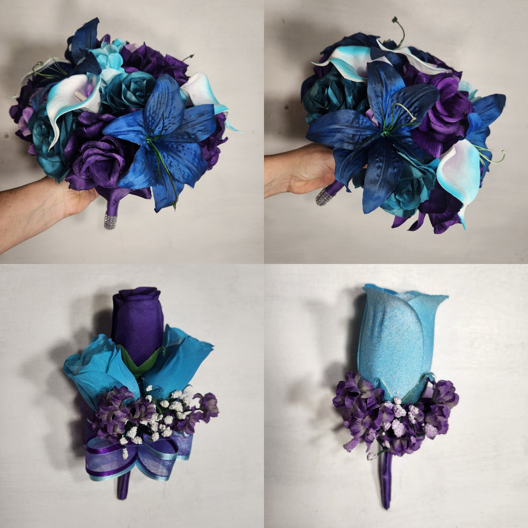 blue tiger lily bouquet Purple Teal Navy Blue Rose Tiger Lily Bridal Wedding Bouquet Accessori – Bridal Wedding Bouquets