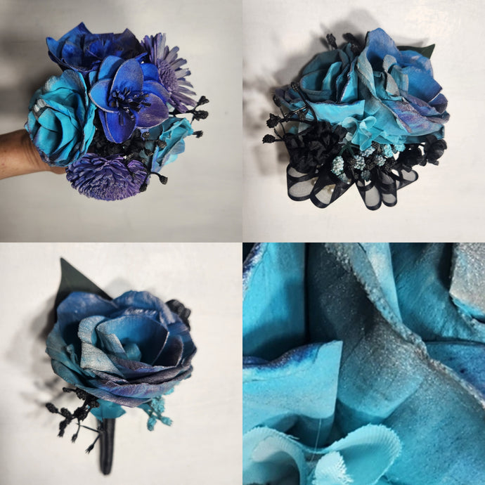 Iridescence Turquoise Purple Royal Blue Sola Wood Bridal Wedding Bouquet Accessories