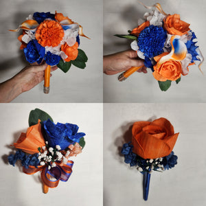 Orange Royal Blue Rose Calla Lily Sola Wood Bridal Wedding Bouquet Accessories