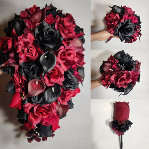 Burgundy Black Rose Calla Lily Bridal Wedding Bouquet Accessories