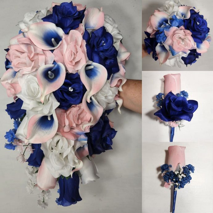 Pink Royal Blue White Rose Calla Lily