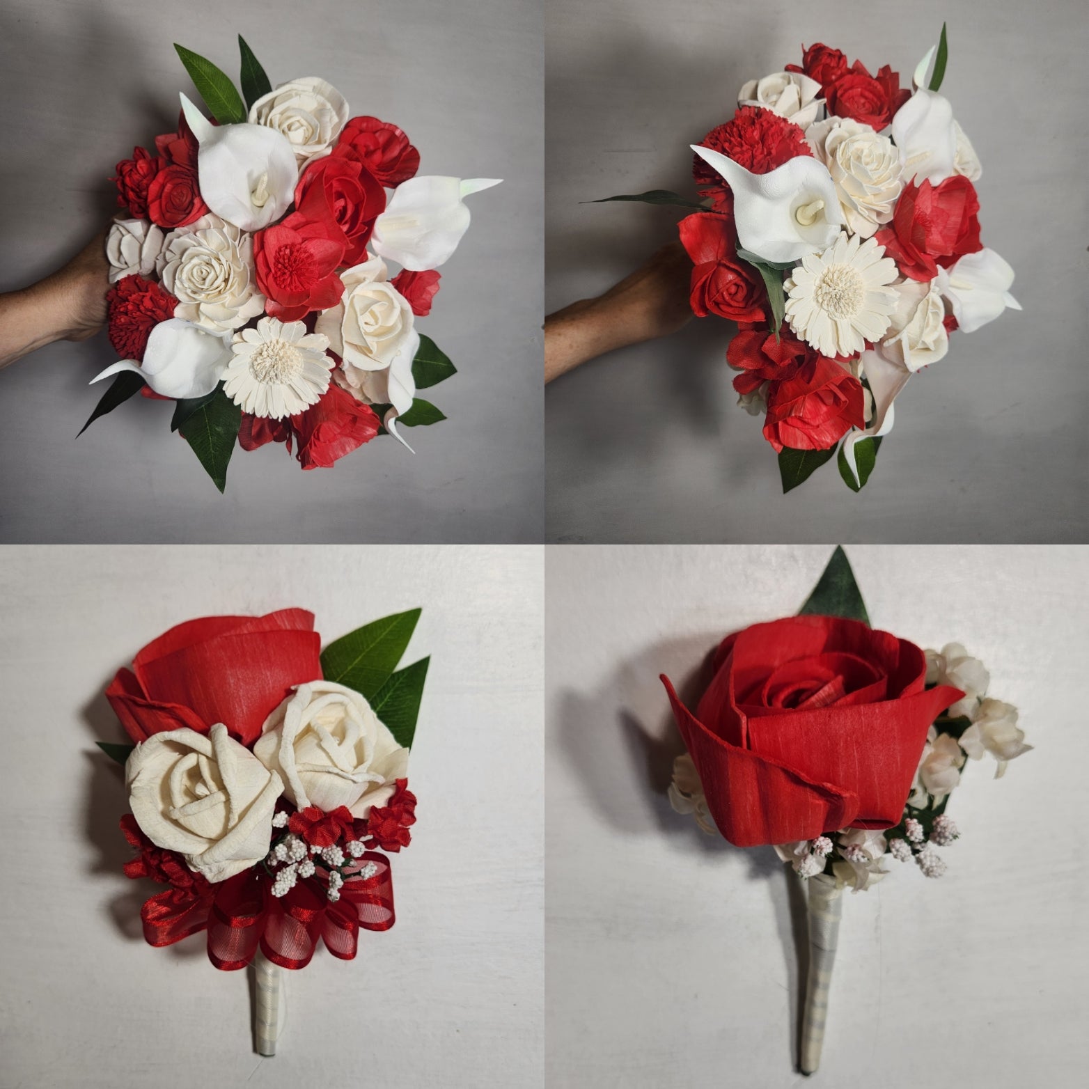wedding bouquets with red roses and white lilies Red Ivory Rose Calla Lily Sola Wood Bridal Wedding Bouquet Accessories