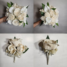 Load image into Gallery viewer, Ivory Rose Calla Lily Sola Wood Bridal Wedding Bouquet Accessories