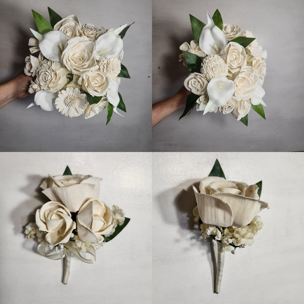 Ivory Rose Calla Lily Sola Wood Bridal Wedding Bouquet Accessories