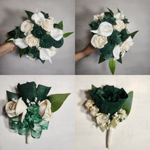 Load image into Gallery viewer, Hunter Green Ivory Rose Calla Lily Sola Wood Bridal Wedding Bouquet Accessories