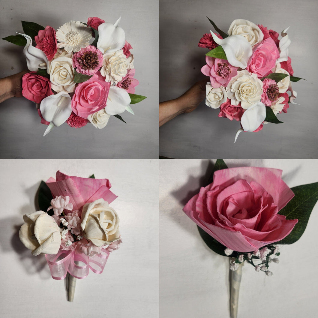 Pink Ivory Rose Calla Lily Real Touch Bridal Wedding Bouquet Accessories