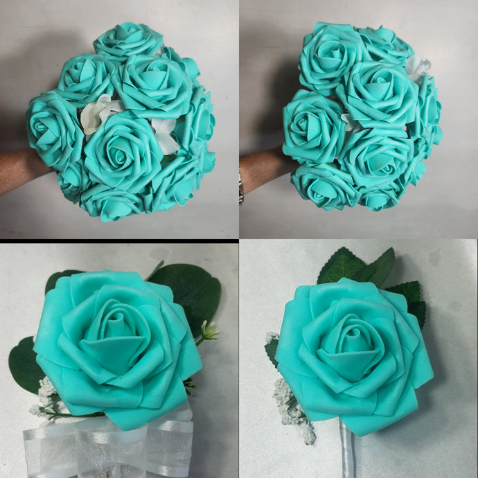 Aqua Tiffany Rose Bridal Wedding Bouquet Accessories