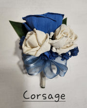 Load image into Gallery viewer, Royal Blue Ivory Rose Call Lily Sola Wood Bridal Wedding Bouquet Accessories