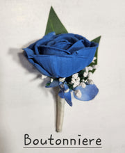 Load image into Gallery viewer, Royal Blue Ivory Rose Call Lily Sola Wood Bridal Wedding Bouquet Accessories