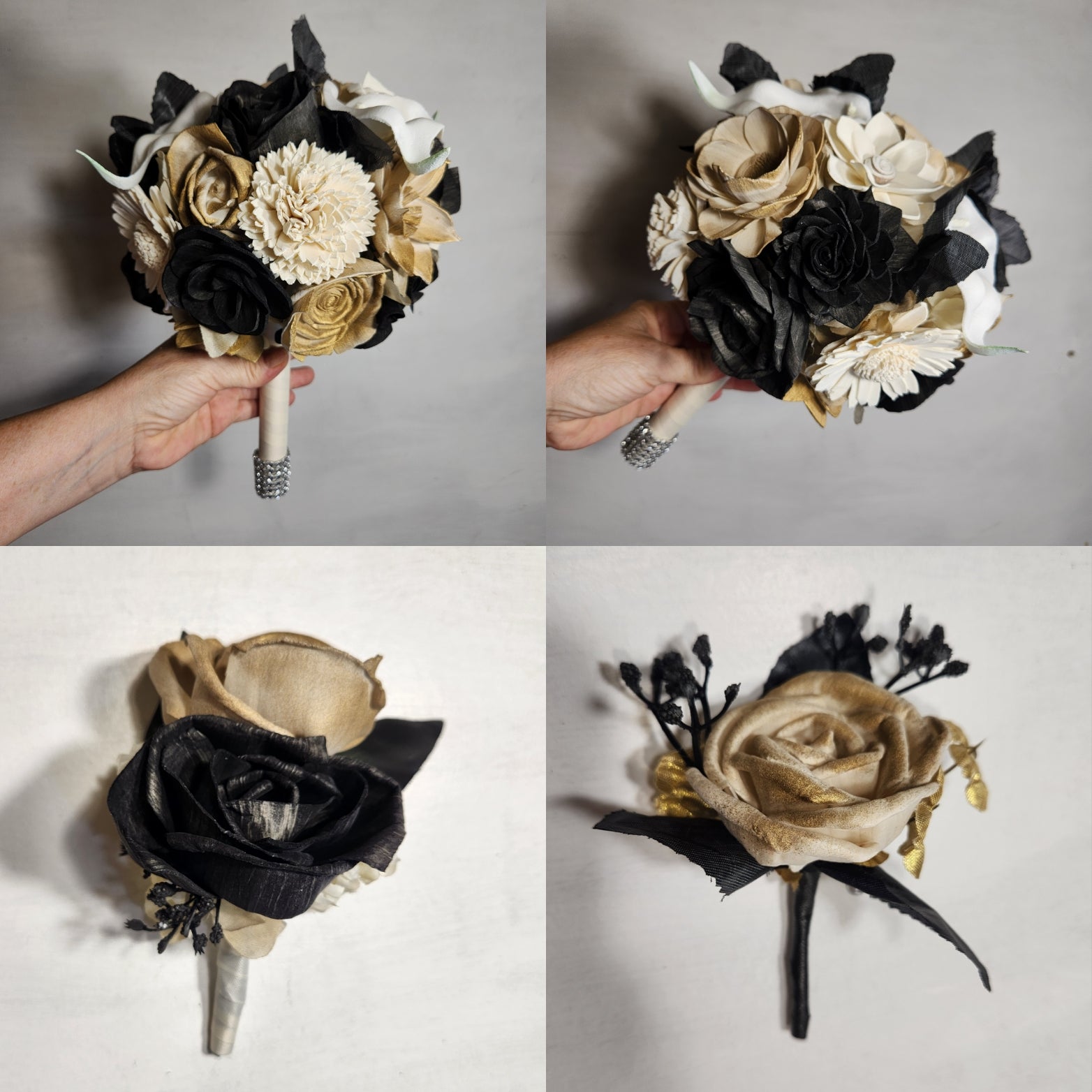 Black And White Wedding Bouquet With Camellias Black And White
