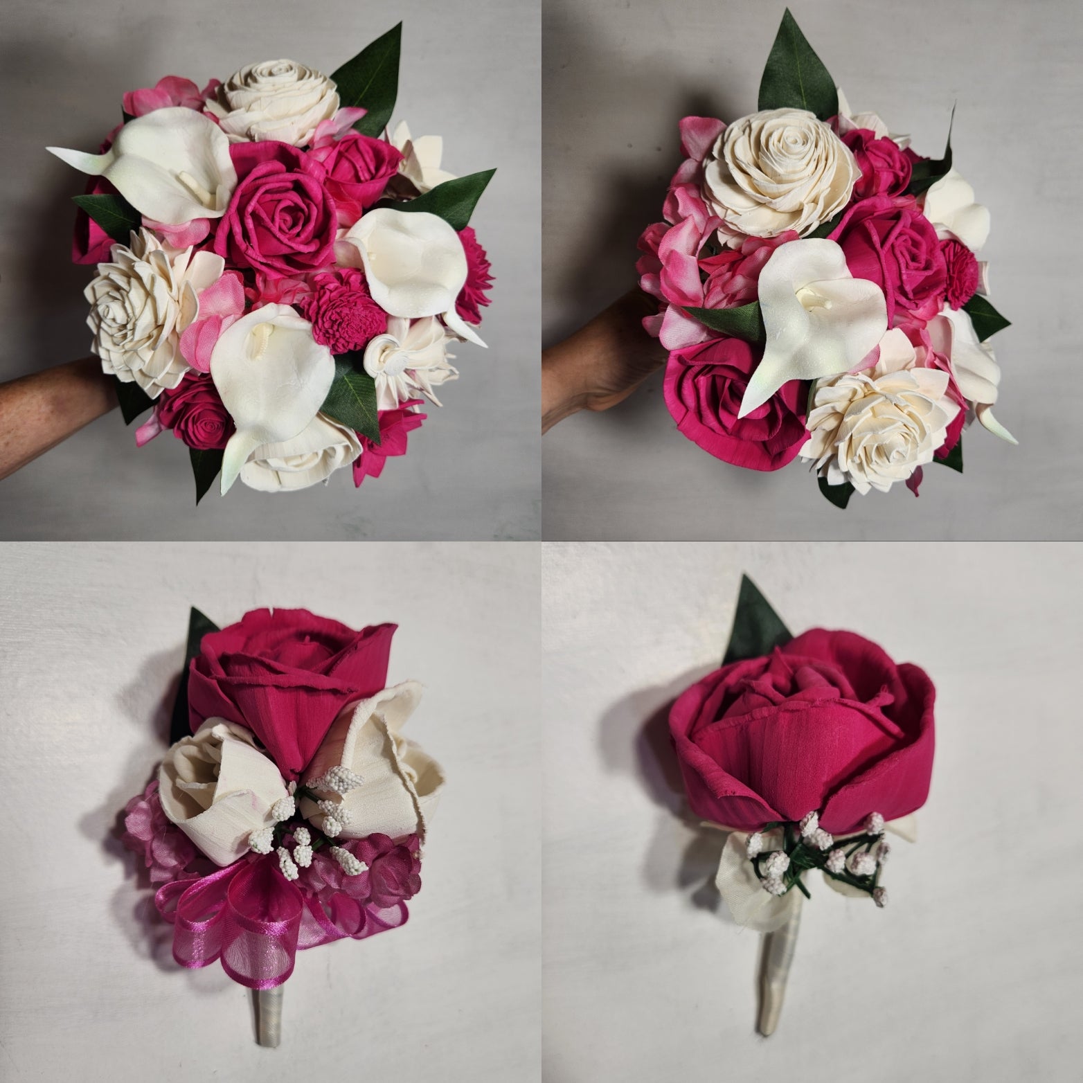 Fuchsia Ivory Rose Calla Lily Bridal Wedding Bouquet Accessories, image size:1564x1564