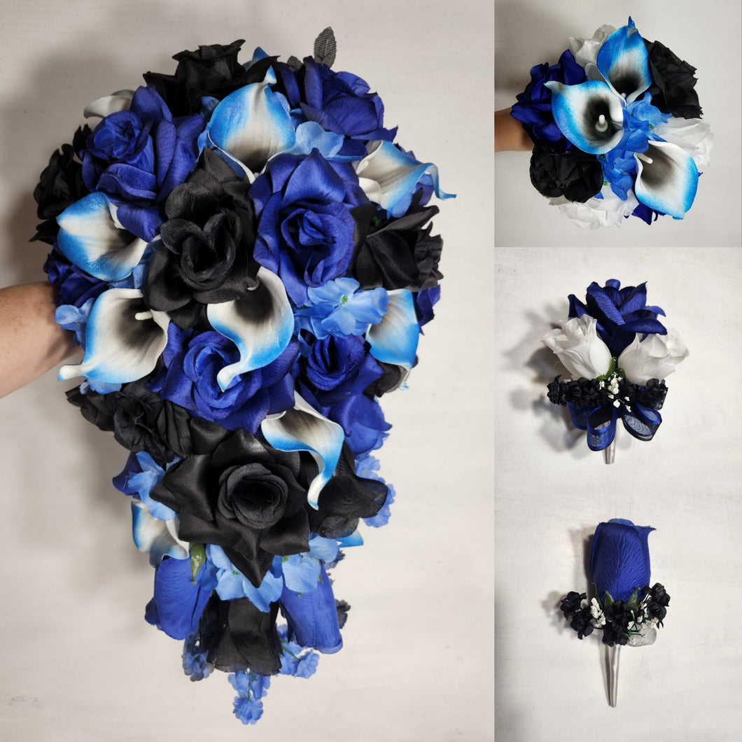 Royal Blue Black Rose Calla Lily Bridal Wedding Accessories