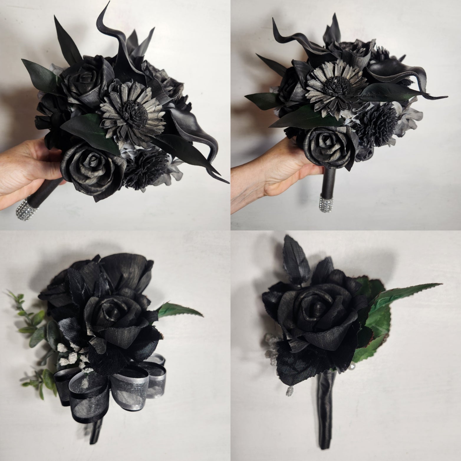 black rose among white lilies Black Rose Calla Lily Sola Wood Bridal Wedding Bouquet Accessories