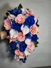 Load image into Gallery viewer, Pastel Pink Peach Royal Blue Rose Calla Lily Sola Bridal Wedding Bouquet Accessories