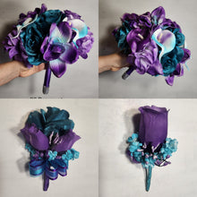 Load image into Gallery viewer, Dusty Purple Teal Rose Orhid Bridal Wedding Bouquet Accessories