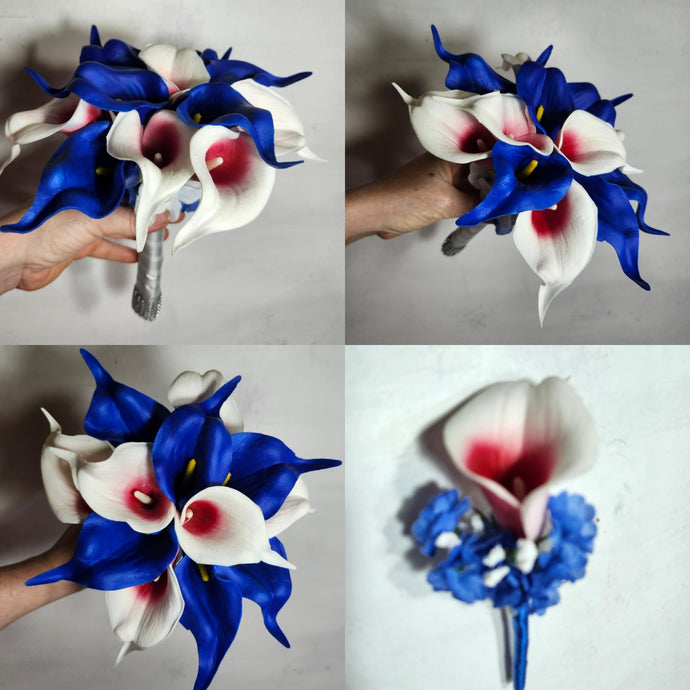 Red White Royal Blue Calla Lily Bridal Wedding Bouquet Accessories
