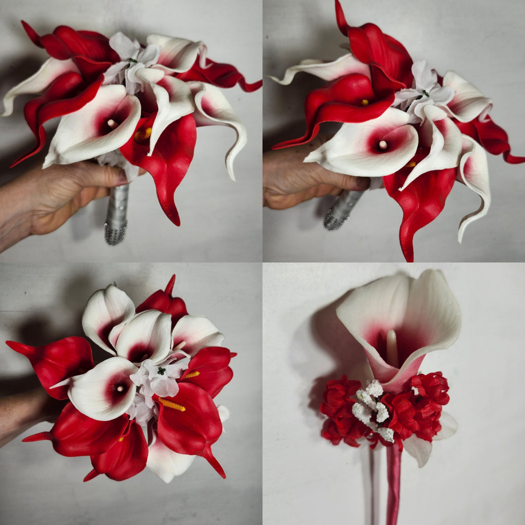 Red White Calla Lily Bridal Wedding Bouquet Accessories