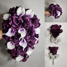 Load image into Gallery viewer, Eggplant Rose Calla Lily Bridal Wedding Bouquet Accessories
