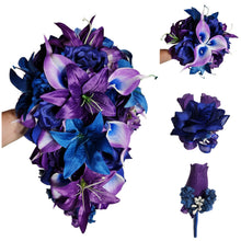 Load image into Gallery viewer, Purple Royal Blue Rose Tiger Lily Bridal Wedding Bouquet Accessories