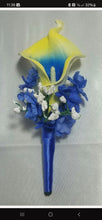 Load image into Gallery viewer, Yellow Royal Blue Calla Lily Bridal Wedding Bouquet Accessories