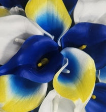 Load image into Gallery viewer, Yellow Royal Blue Calla Lily Bridal Wedding Bouquet Accessories