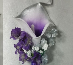 white roses and purple calla lilies Purple Silver White Rose Calla Lily Bridal Wedding Bouquet Accessories – Bridal Wedding Bouquets