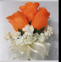 Load image into Gallery viewer, Orange Ivory Rose Tiger Lily Bridal Wedding Bouquet Accessories