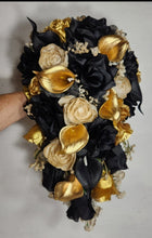 Load image into Gallery viewer, Gold Black Rose Calla Lily Sola Wood Bridal Wedding Bouquet Accessories