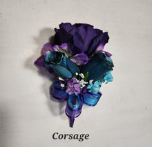 Load image into Gallery viewer, Purple Teal Navy Blue Rose Tiger Lily Bridal Wedding Bouquet Accessories