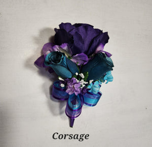 Purple Teal Navy Blue Rose Tiger Lily Bridal Wedding Bouquet Accessories