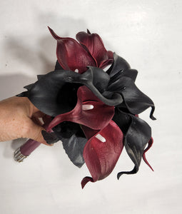 Burgundy Black Calla Lily Bridal Wedding Bouquet Accessories