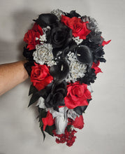 Load image into Gallery viewer, Red Black Silver Real Touch Bridal Wedding Bouquet Accessories