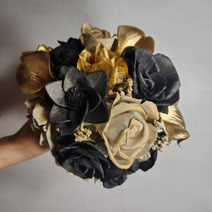 Gold Black Rose Calla Lily Bridal Wedding Bouquet Accessories